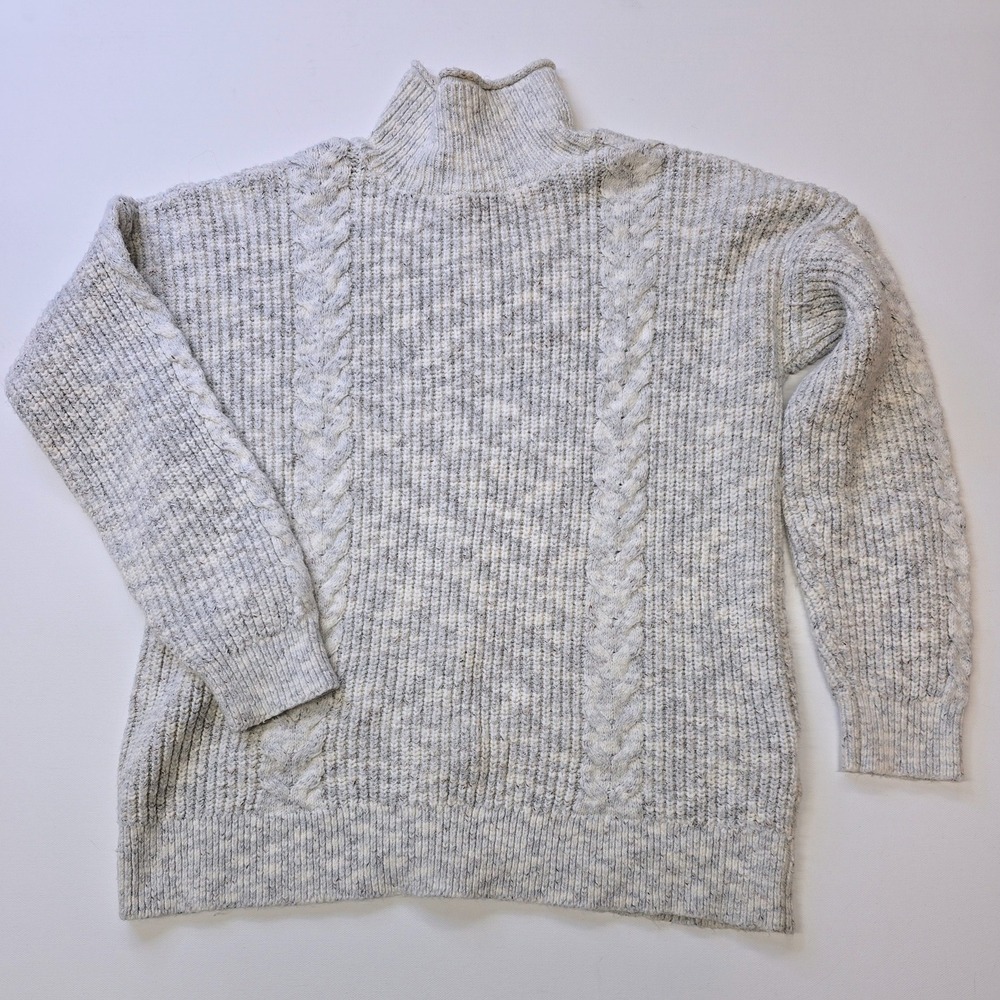 Abercrombie Fitch Women Gray Cable Knit Button Up Turtleneck‎ Sweater Size S